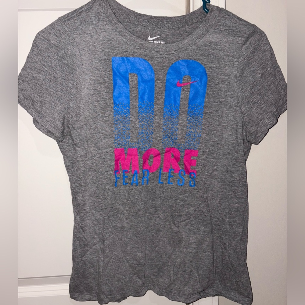 Nike Kids Heather Gray Tee with Blue and Pink Design